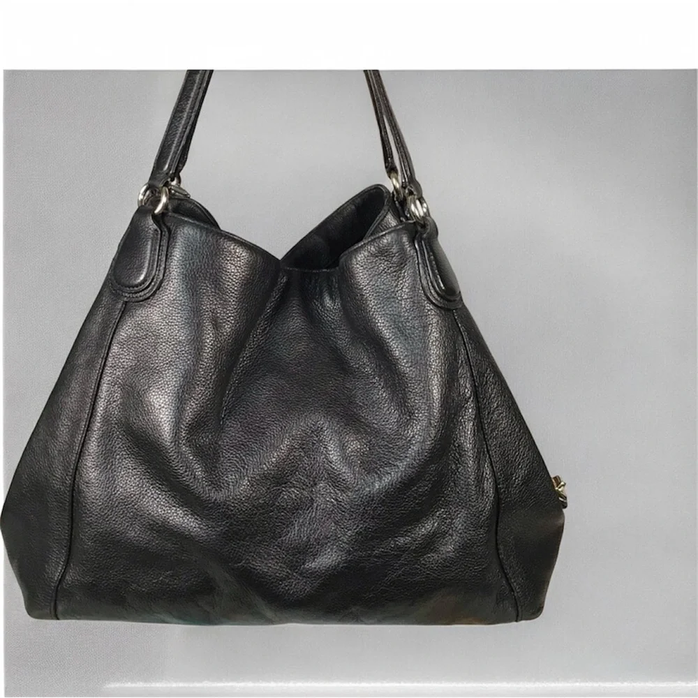 Coach Edie Carryall Black Leather Shoulder Bag EUC no callouts MSRP $398 - Picture 2 of 9